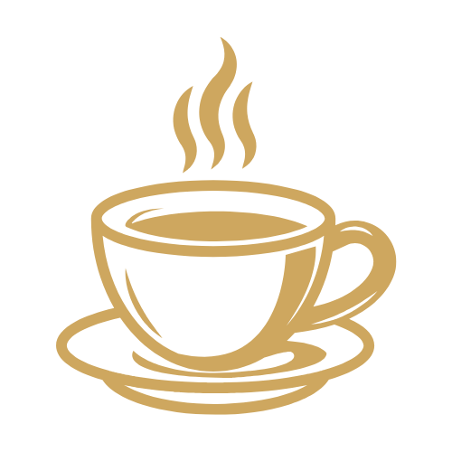 Illustration of a steaming coffee cup on a saucer