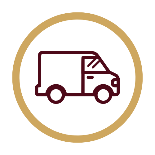 Icon of a delivery truck within a circular border.