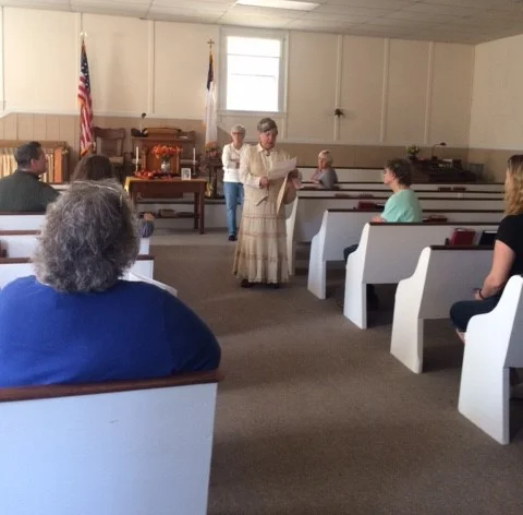 Former Windham Historical Society President Linda Griffin on the Society's Fall History Tour.
