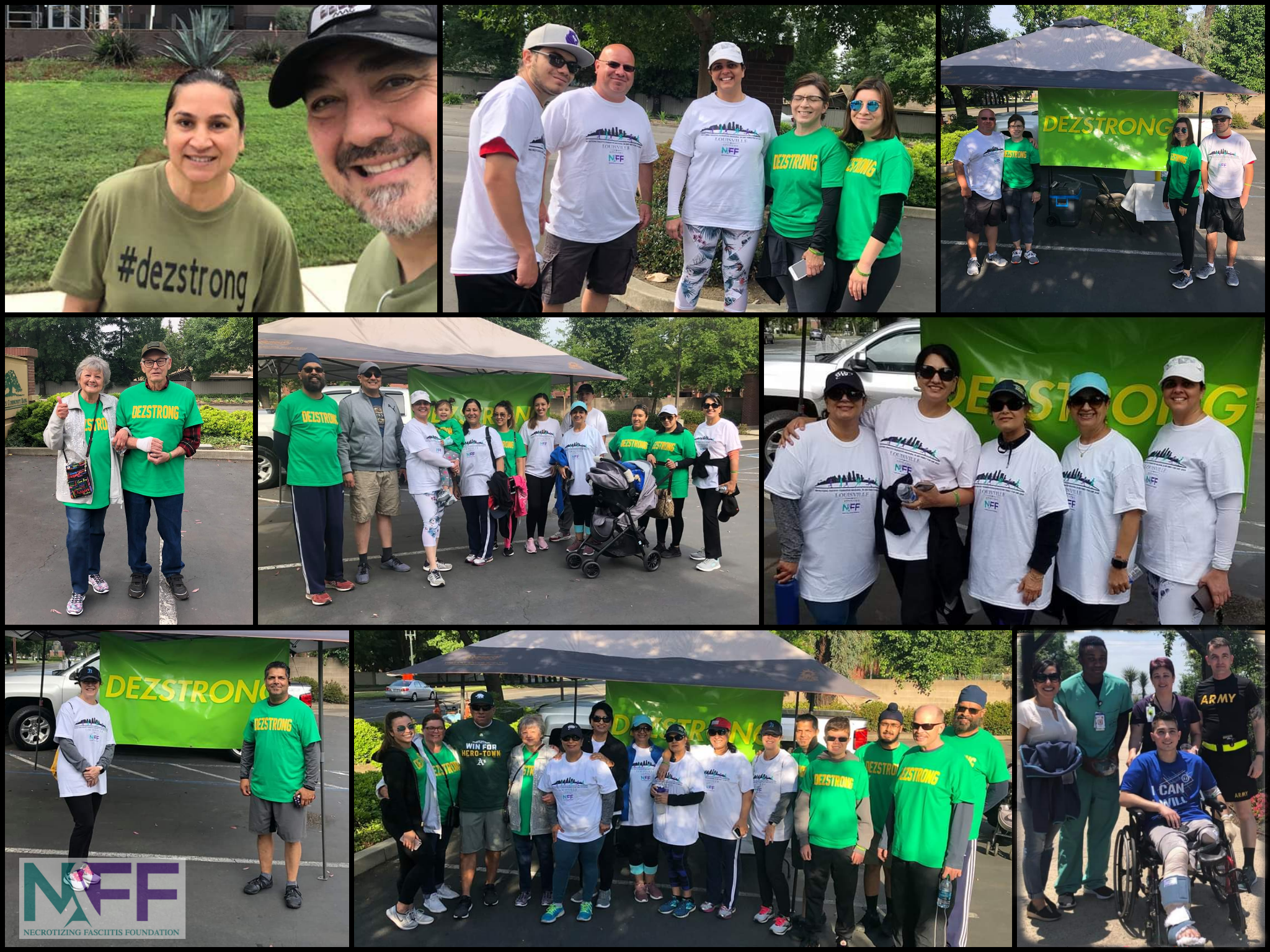 Team #DezStrong met up in Stockton, CA and Ft Sam Houston, TX to support NF survivor Dez Del Barba who was in the hospital recovering at the time.