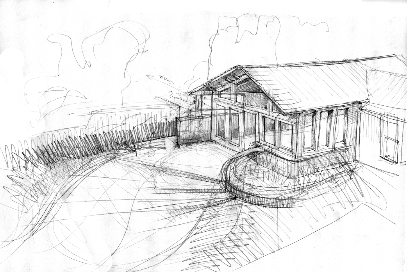 early design sketch exploring link to the rear gardenl
