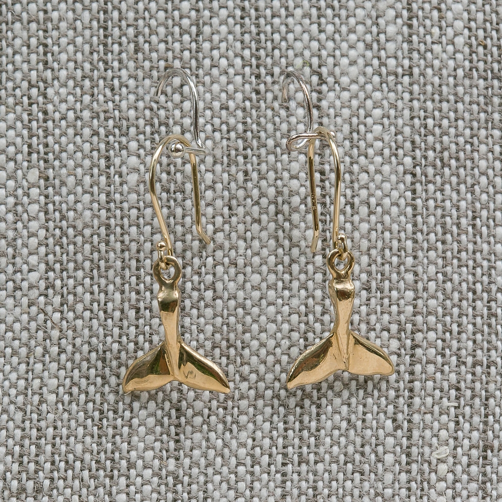 Whale stud earrings with a heart tail handmade in sterling silver or 14k gold