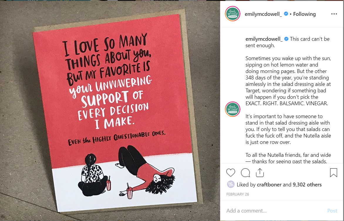 Emily McDowell & Friends | Social Media Strategy & Content | Verve & Vigour | Jess Manuszak | freelance print & web conversion copywriter | marketing writer | Denver, Colorado