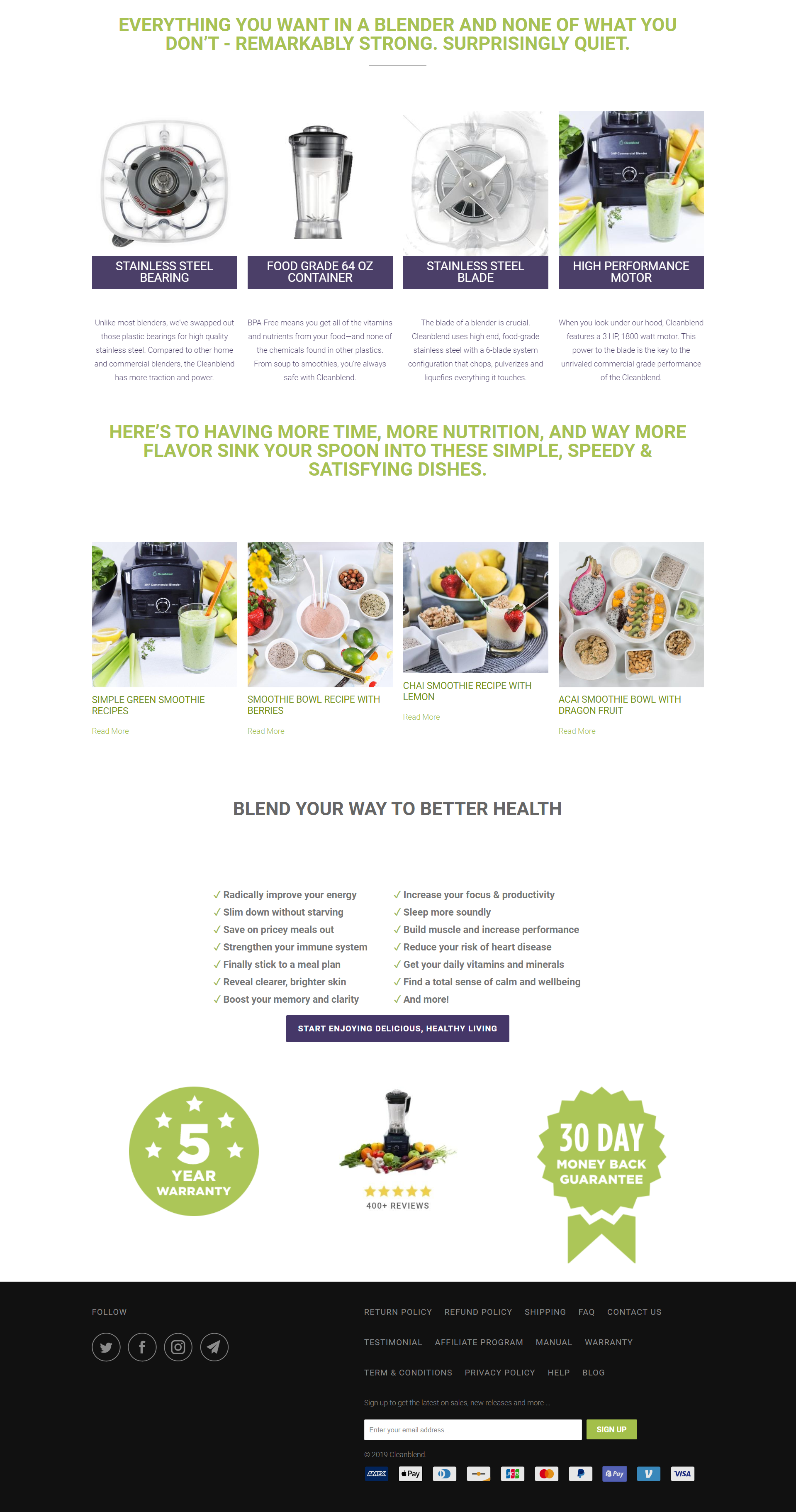 CleanBlend Blender | Landing & Sales Page | Verve & Vigour | Jess Manuszak | freelance print & web conversion copywriter | marketing writer | Denver, Colorado