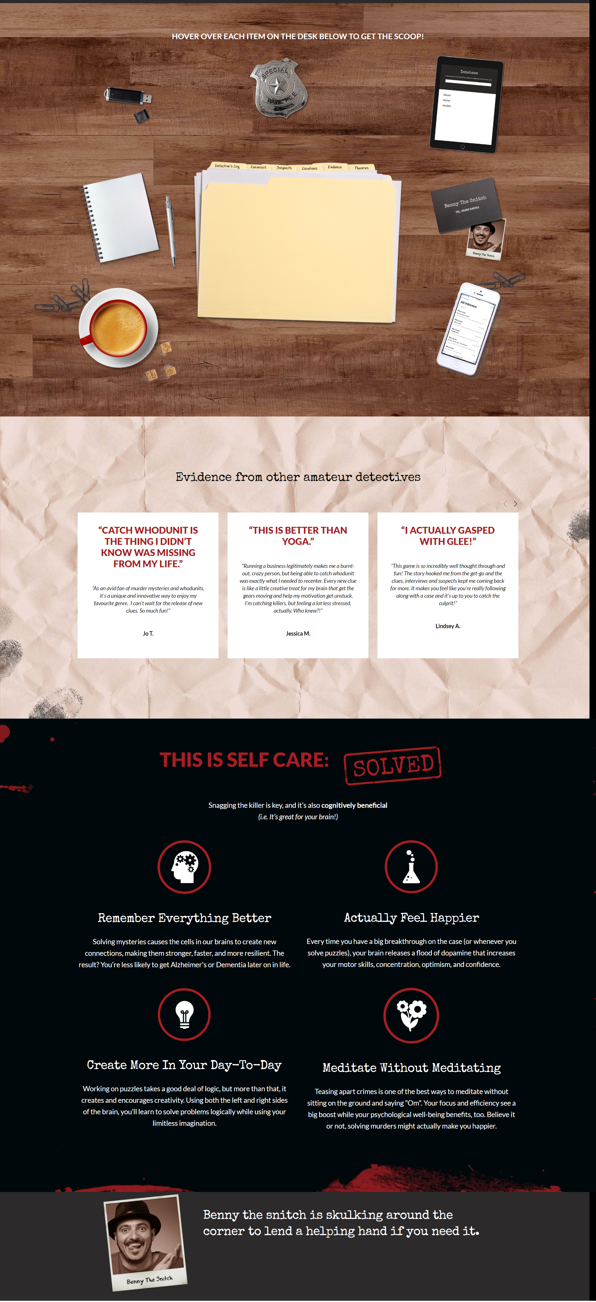 Catch Whodunit Murder Mystery Subscription | Landing & Sales Page | Verve & Vigour | Jess Manuszak | freelance print & web conversion copywriter | marketing writer | Denver, Colorado