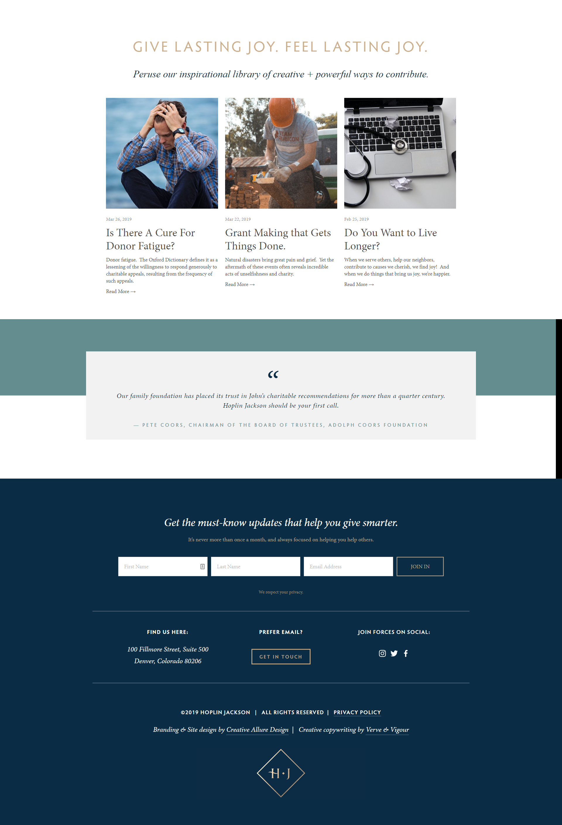 Hoplin Jackson Charitable Advisors | Homepage | Verve & Vigour | Jess Manuszak | freelance print & web conversion copywriter | marketing writer | Denver, Colorado