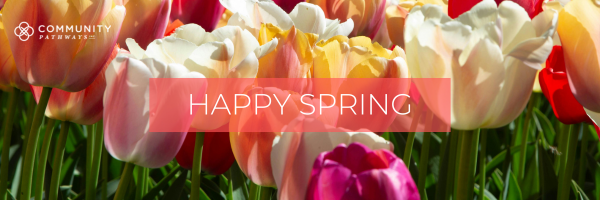 Colorful tulips with the CPI logo and words Happy Spring