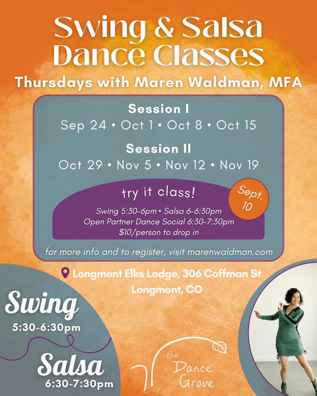 swing & salsa dance class info flyer