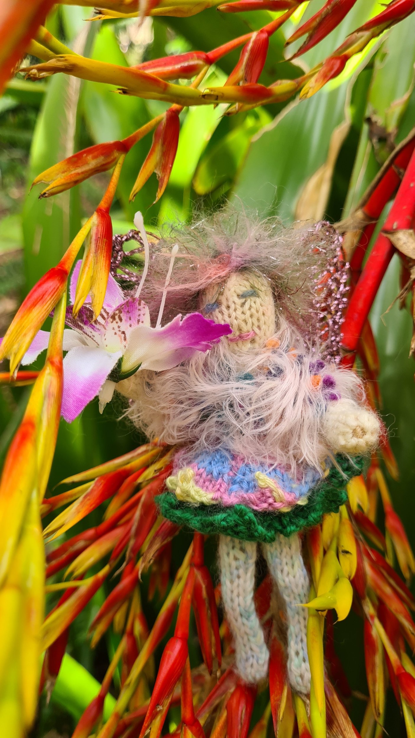Blossom, Flower Faery Poseable knitted Faery