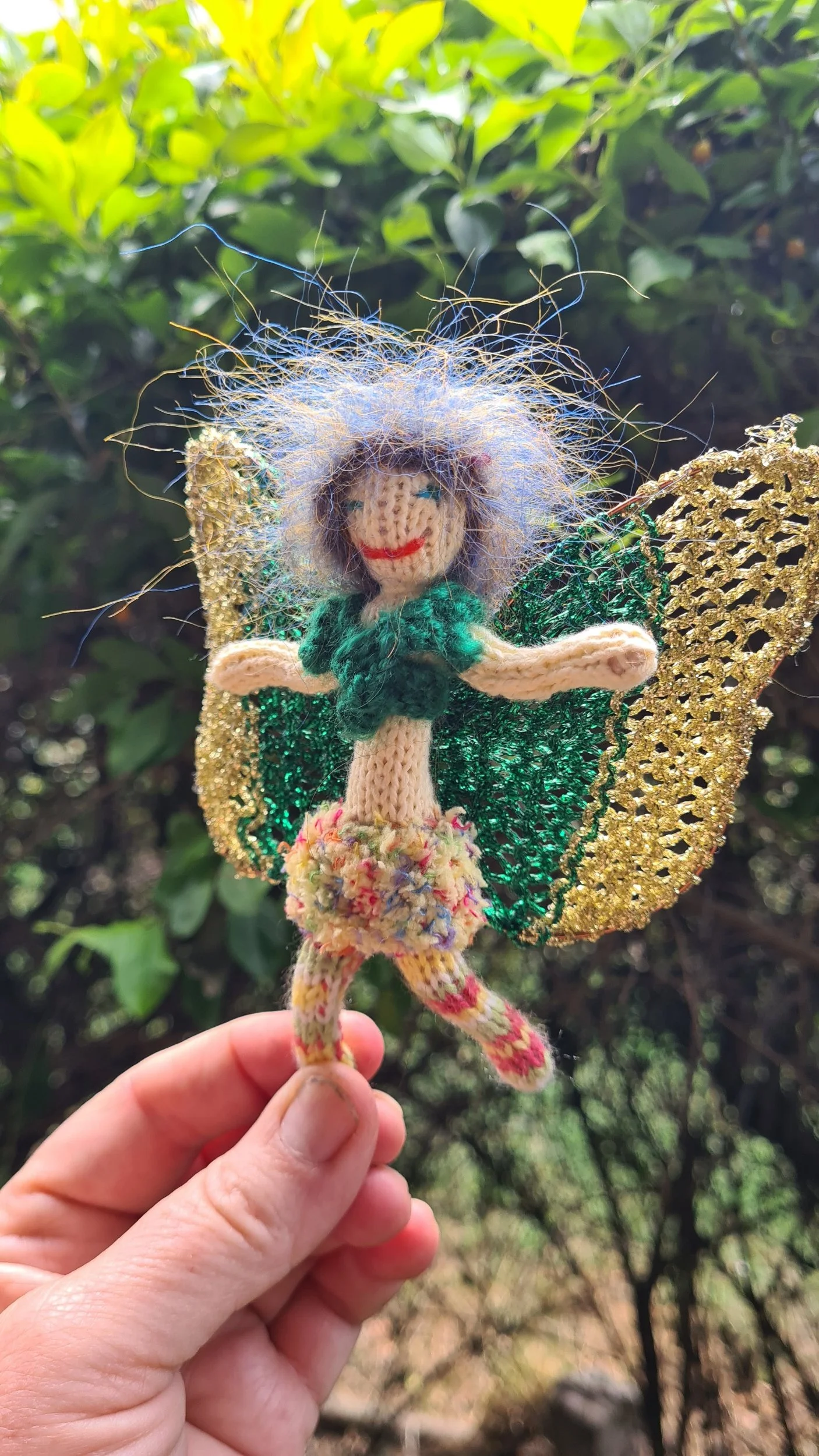 Knitted Faery Green & Gold Butterfly Wings