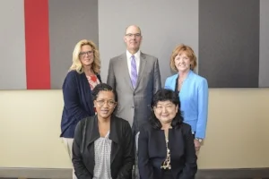 New Spencer Board members: Front row (l to r): Dr. Cassandra Cole (Florida State University) and Dr. Weili Lu (California State University – Fullerton). Back row (l to r): Andrea Dudek (Accenture), Stephen Grabek (AIG), and Debbie Michel (Liberty Mutual).