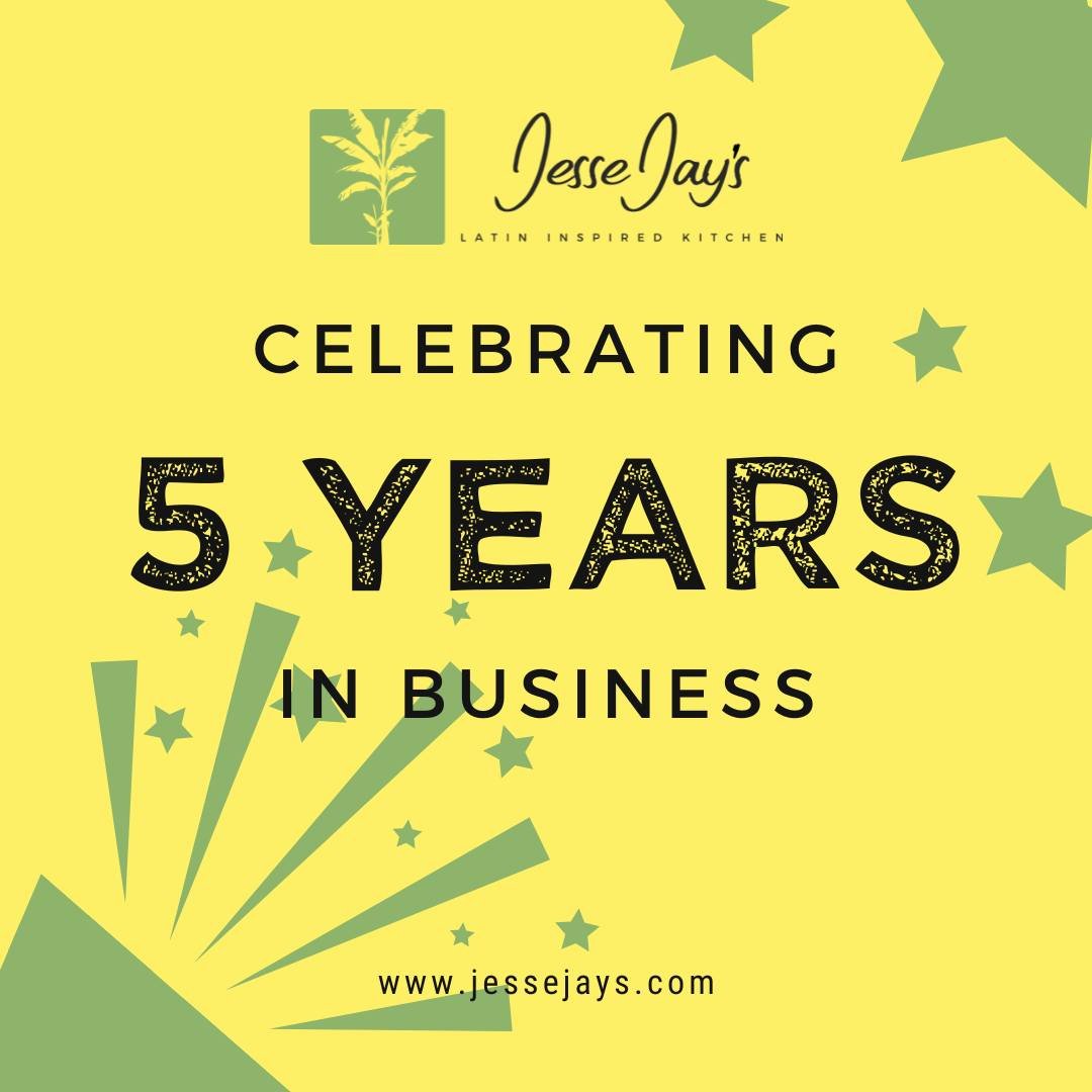 🎉🌶️ Cheers to 5 Years at JesseJay's! 🌶️🎉 Today we celebrate half a decade of bringing the best of Latin cuisine to your plates. It's been a fabulous journey filled with incredible flavors, joyful and difficult moments, and the best crew and guest