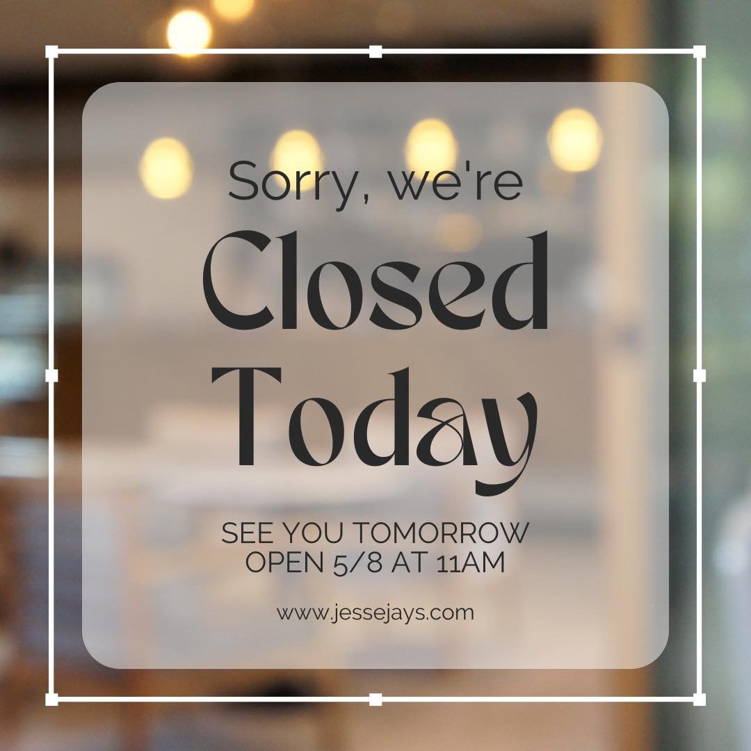 🎉🚧 Quick reminder: JesseJay's is closed today! Join us tomorrow at 11 AM as we reopen with something special. 🌟

Tomorrow, Wednesday 5/8, we'll be celebrating the opening of our new pavilion with a ribbon-cutting ceremony from 2-4 PM. We invite ev