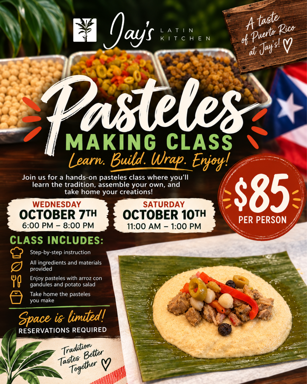 puerto rican pasteles making class