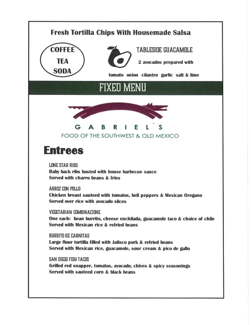 Current Menus — Gabriel's of Santa Fe