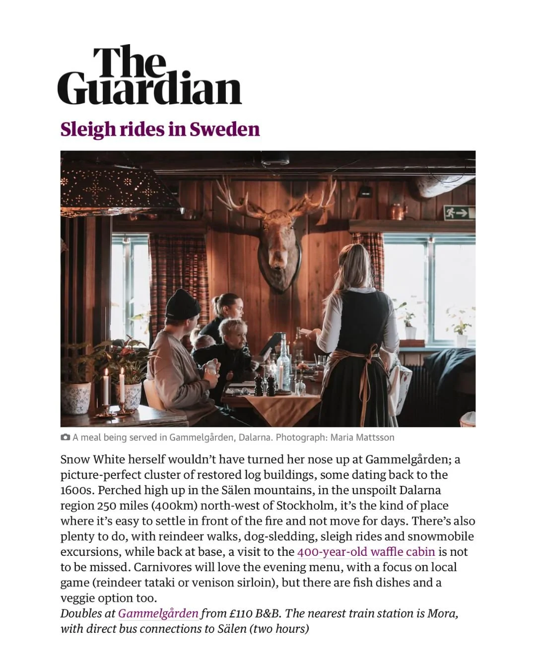 F&ouml;r n&aring;gra veckor sedan h&auml;nde n&aring;got vi fortfarande blir lite pirriga av 🤎
V&aring;ran g&aring;rd blev utvald av The Guardian och placerad p&aring; deras lista &ouml;ver "10 of the best winter holidays in Europe." 🥹
At