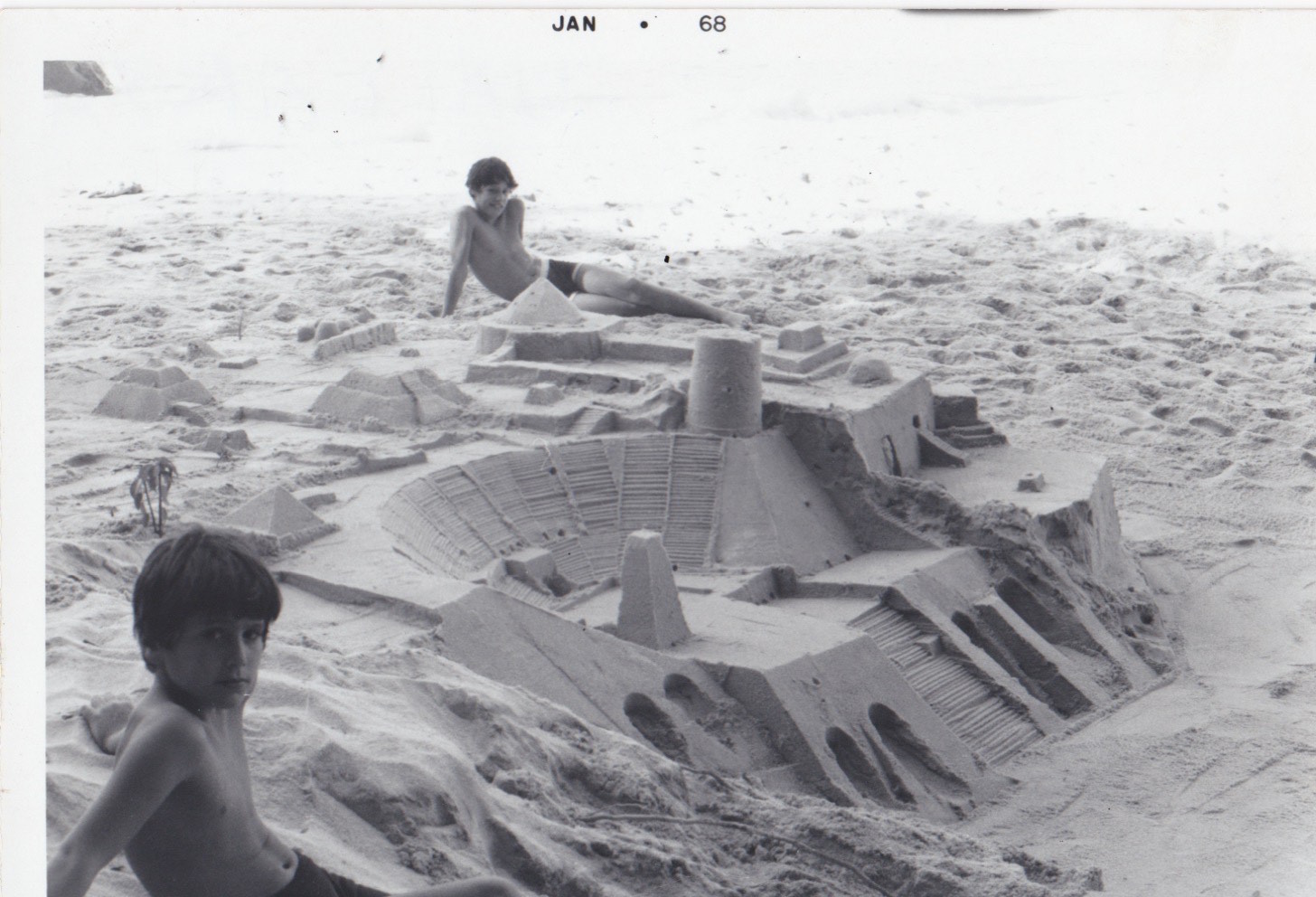 Caio and Bruno Fonseca with Gonzalo Fonseca Sand Sculpture, Mexico, 1968.jpg