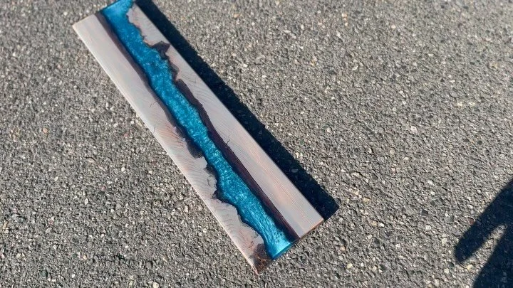 Bath Caddy with live edge Fir stained with @rubiomonocoatusa #precoloreasy and @superclearepoxy resin.  Colors to match client&rsquo;s bathroom.  #bathcaddy #resin #blue #grey #d&eacute;cor #bathroomdesign