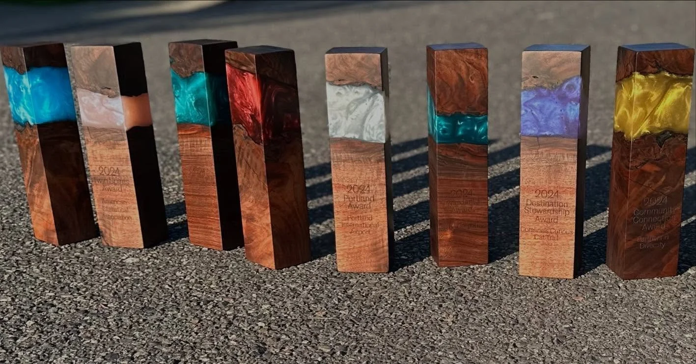 2025 @travelportland awards! Live edge #walnut from @gobywalnut and @superclearepoxy resin with @ecopoxy pigments.  #awards #portland #congrats #proud #local #notahellscape