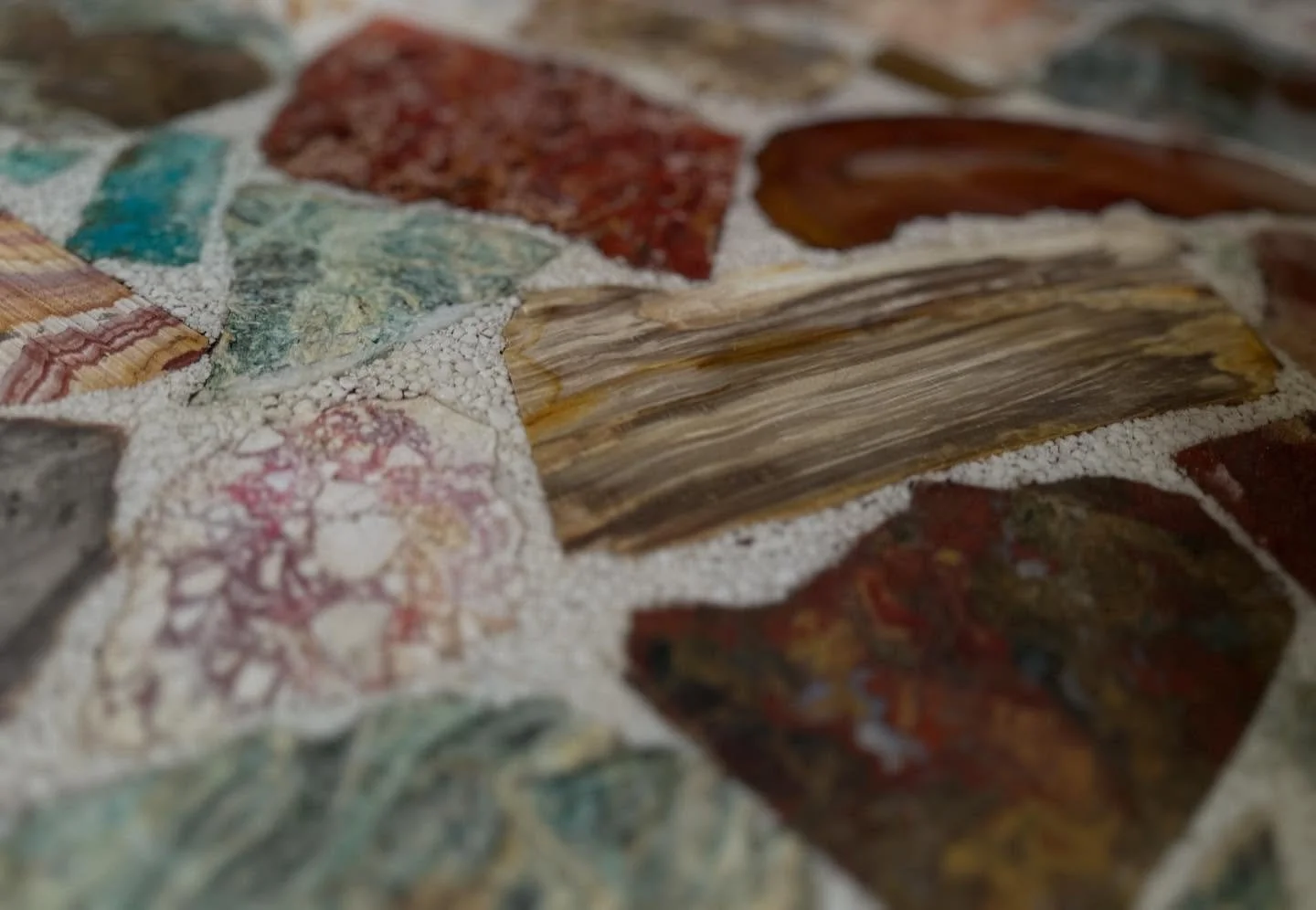 Some cool WIP pics from the finish room this AM. The core of this table top is a stone and resin piece from the 50&rsquo;s.  I removed all the yellowed old resin, polished the stones, built a walnut frame and re-poured new clear @superclearepoxy resi