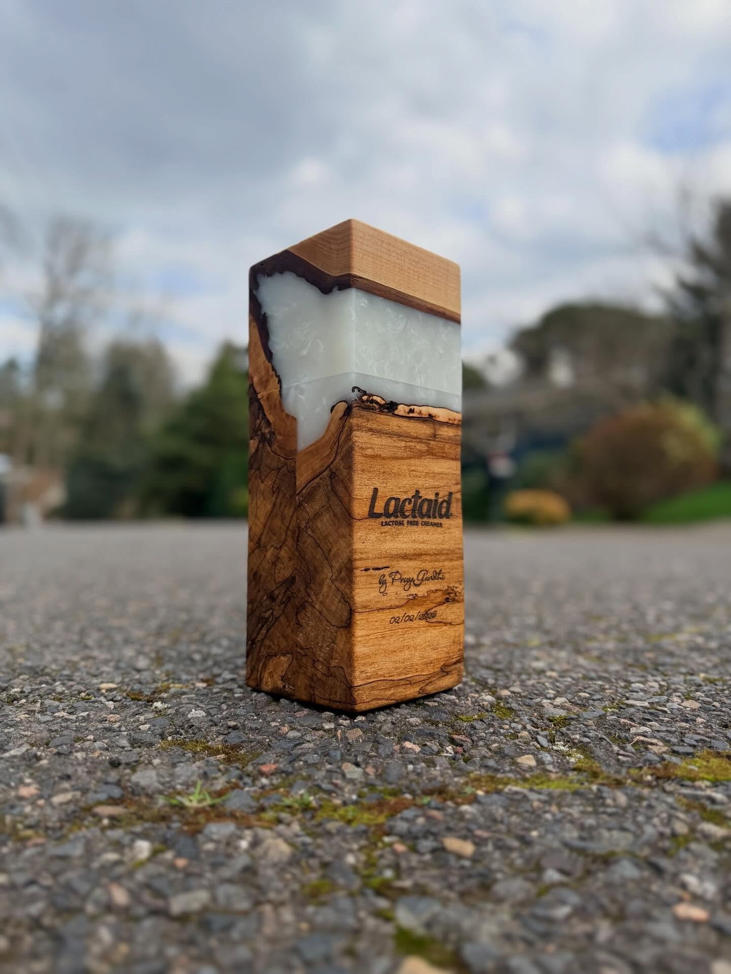 Custom box for a food scientist to store a commemorative bottle for a recipe and product they developed.  Always something unique going on here at KO.  This one was particularly fun. Made a business card holder from a cutoff, as a gift for the client