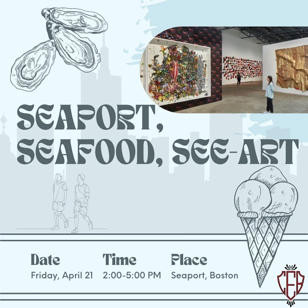 Join the College Events Board (CEB) on Friday, April 21st from 2-5pm for a trip to Seaport to eat Seafood and See cool art! Students will sample award-winning clam chowder and oysters from Gather, view art exhibits at the Institute of Contemporary Ar