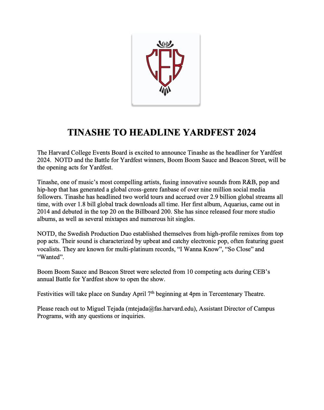 Press release for this year's Yardfest.