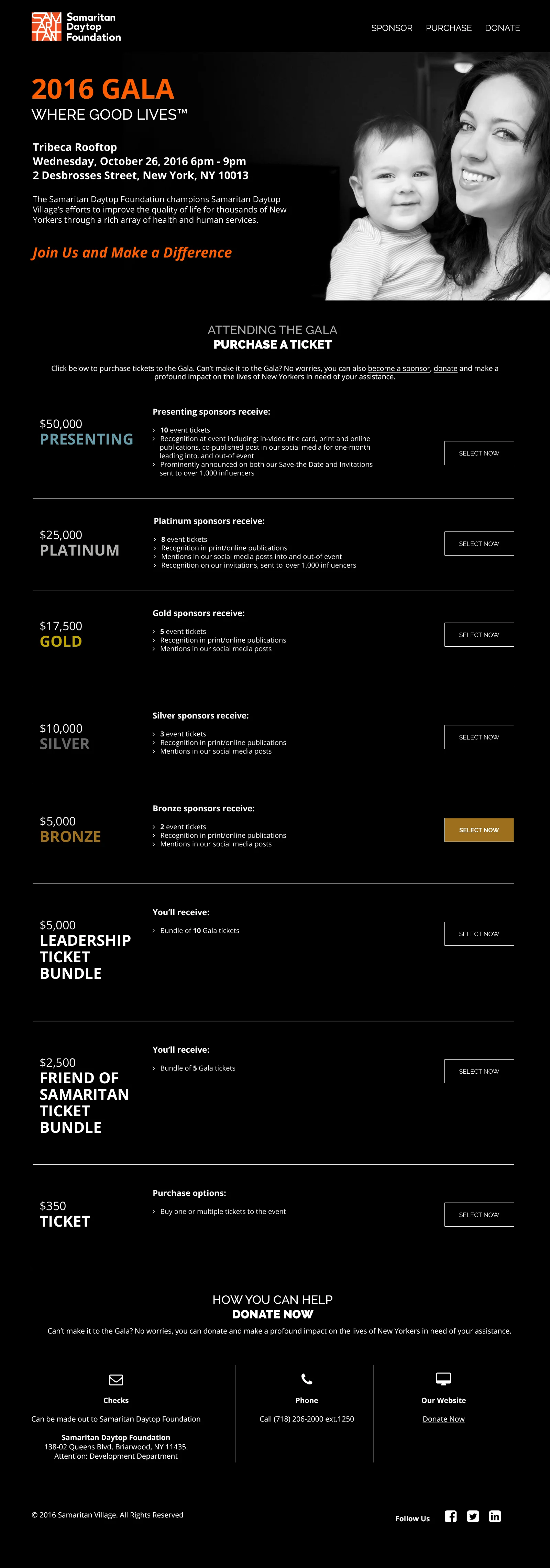 Tickets + sponsorship opportunities were available on the gala website.