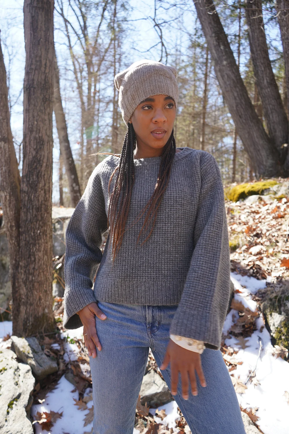 Cropped Waffle Sweater — NY Textile Lab