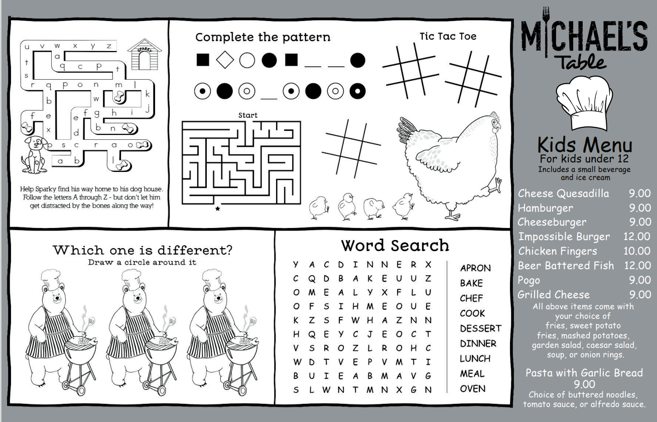 Kids Menu — Michael's Table