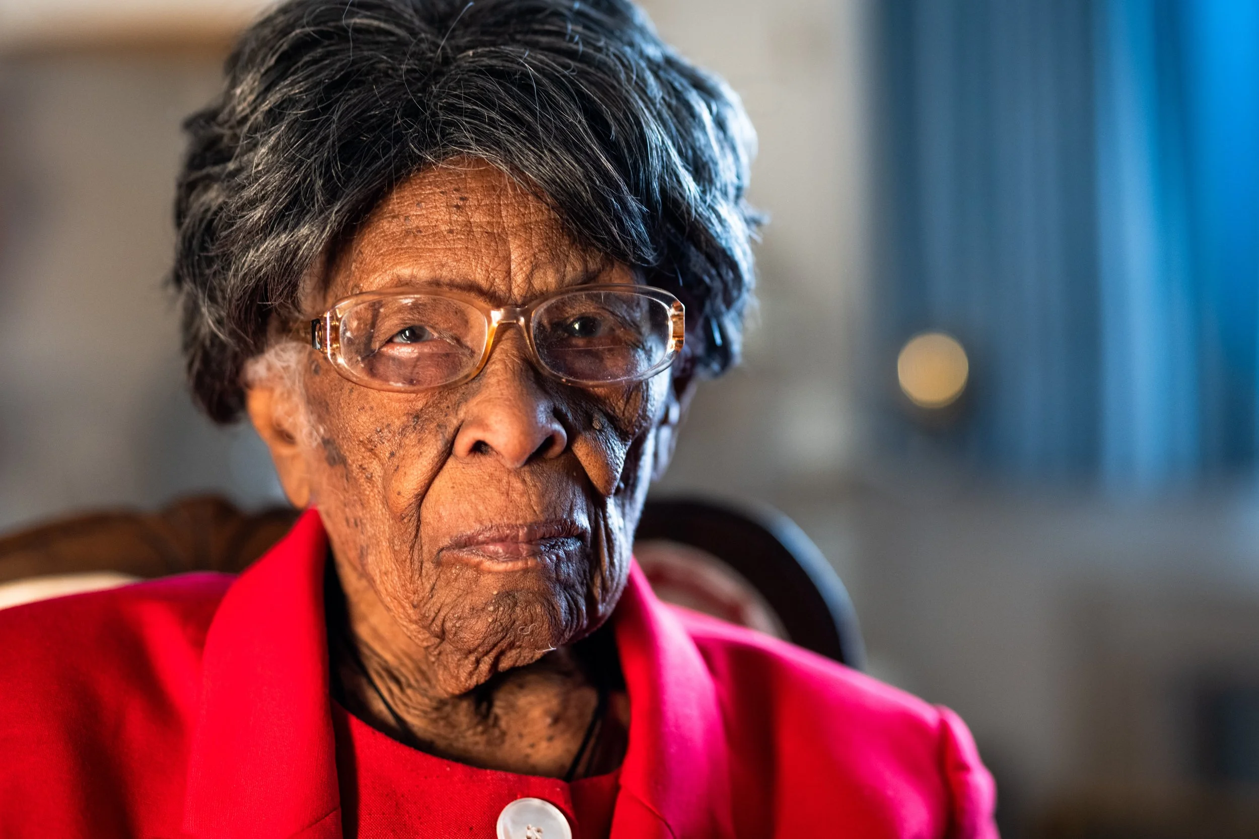 Fannie Griffin-McClendon poses for a portrait in her home. Griffin-McClendon is a 104-year-old U.S. Army and U.S. Air Force Veteran and she is the last living member of the 6888 Central Postal Directory Battalion. Born in Louisiana in 1920, she's