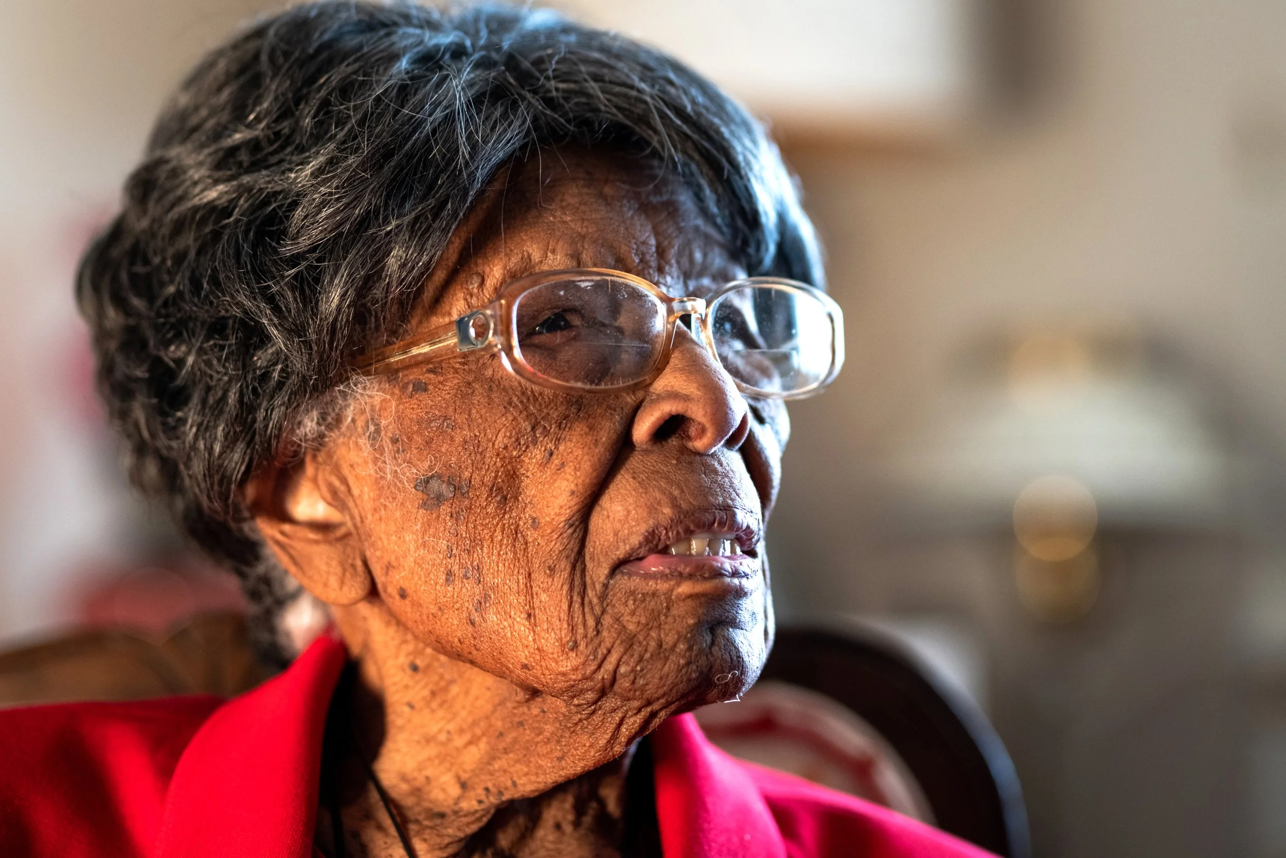 Fannie Griffin-McClendon poses for a portrait in her home. Griffin-McClendon is a 104-year-old U.S. Army and U.S. Air Force Veteran and she is the last living member of the 6888 Central Postal Directory Battalion. Born in Louisiana in 1920, she's