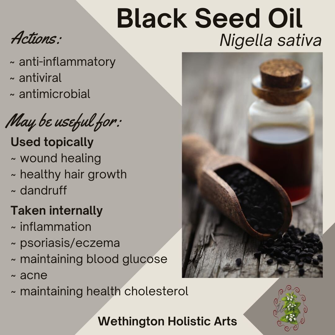 Also known as black cumin, fennel flower and black caraway, black seed oil may have multiple health benefits.  There may be some side effects with this herb, including the potential to slow blood clotting and gastrointestinal upset.  Please always co