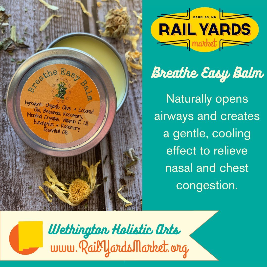 Our breathe easy balm is a local favorite here in Albuquerque!  Buy it this Sunday at the @@railyardsmarket.abq .
#HandcraftedSalves #HerbalSalves #NMHerbalist #ABQRailyards #ABQlocal #supportlocalmakers #wethingtonholisticarts