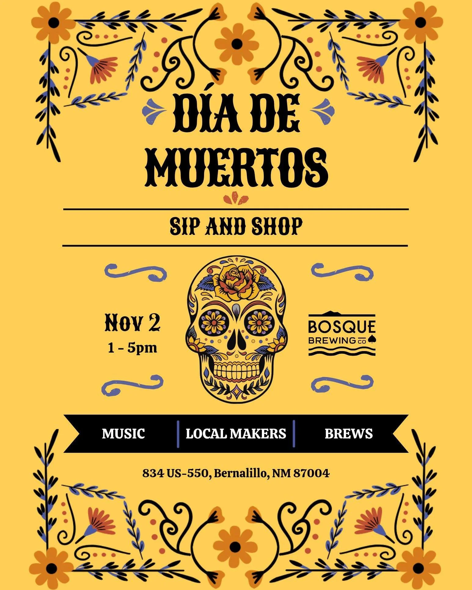 ππΊ Celebrate Dia de los Muertos with Us! πΊπ
This Sunday, join us at Bosque Brewing North in Bernalillo for a festive Dia de los Muertos celebration! Enjoy delicious drinks, soak in the lively atmosphere, and shop from a variety of amazing local