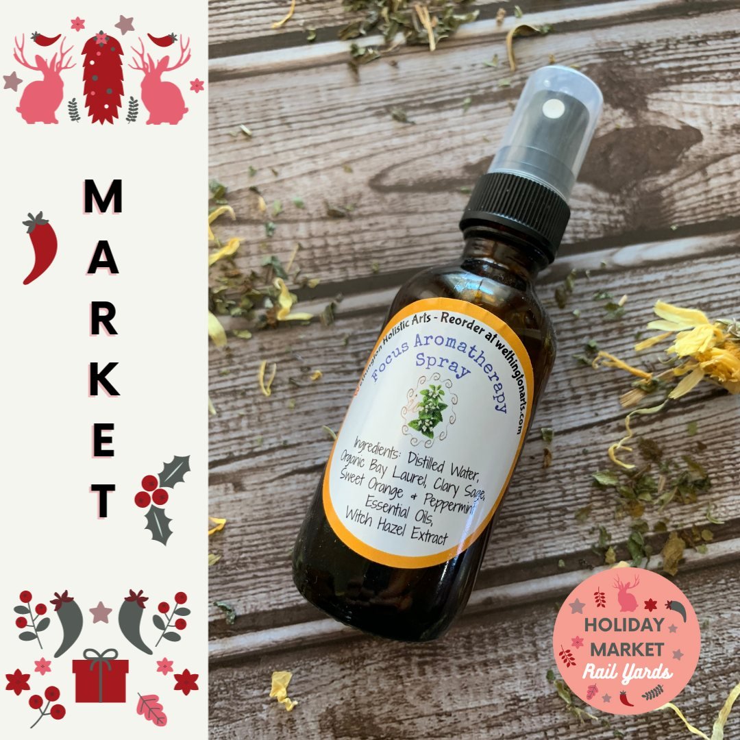 Holiday brain? We get it 😅
Our Focus Spray uses a clean, mind-clearing blend of essential oils to help you reset and stay centered.
Find it this weekend at the @railyardsmarket.abq Holiday Market &mdash; Dec 13 &amp; 14! 🎄🛍️

#ABQRailyardsMarket #