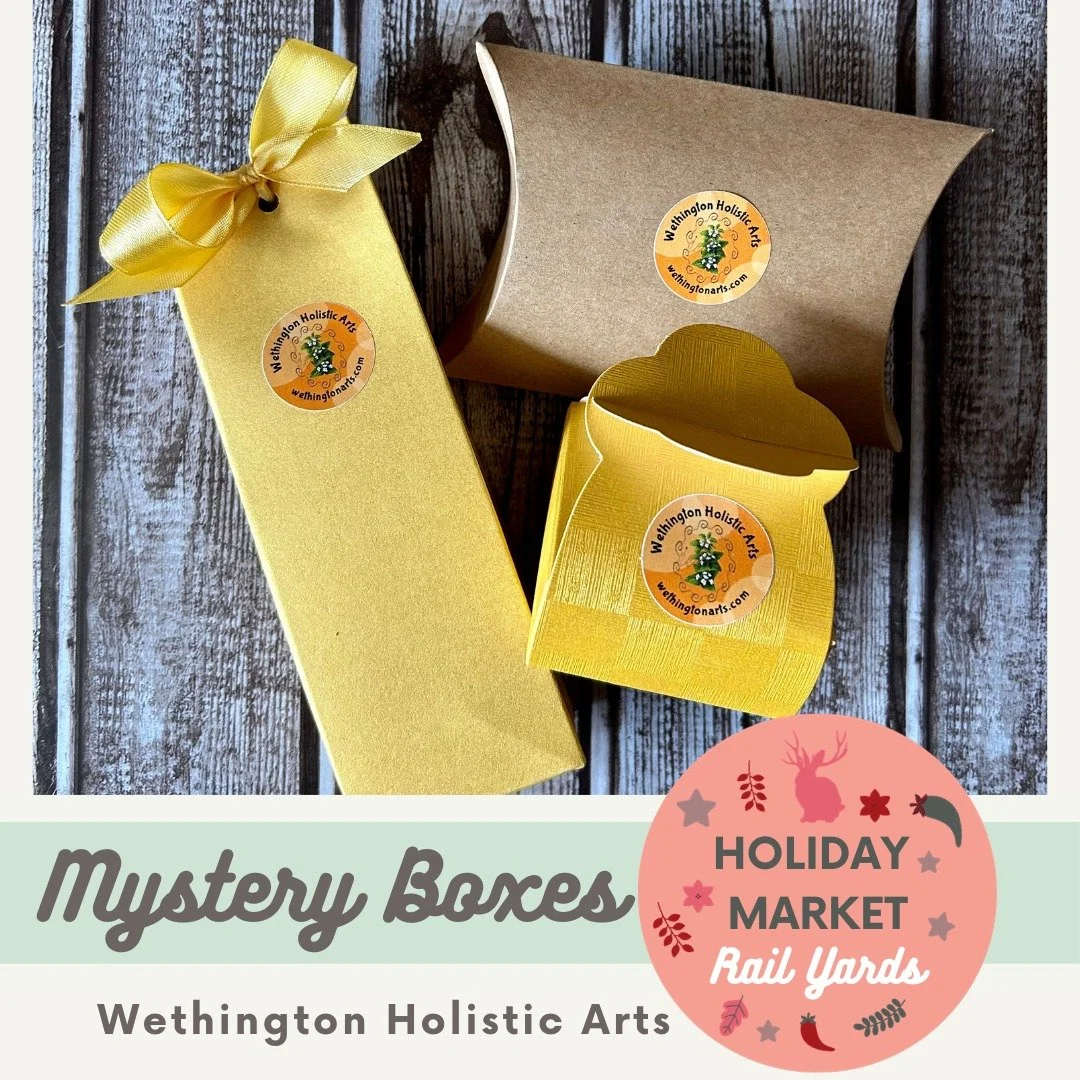 🎁✨ Holiday mystery! Our Wethington Holistic Arts Mystery Boxes are full of herbal goodies &mdash; perfect for stocking stuffers or a little treat for yourself 
Inside, you might find:
~ 1 oz aromatherapy spray
~ 5 ml aromatherapy roller
~ &frac12; o