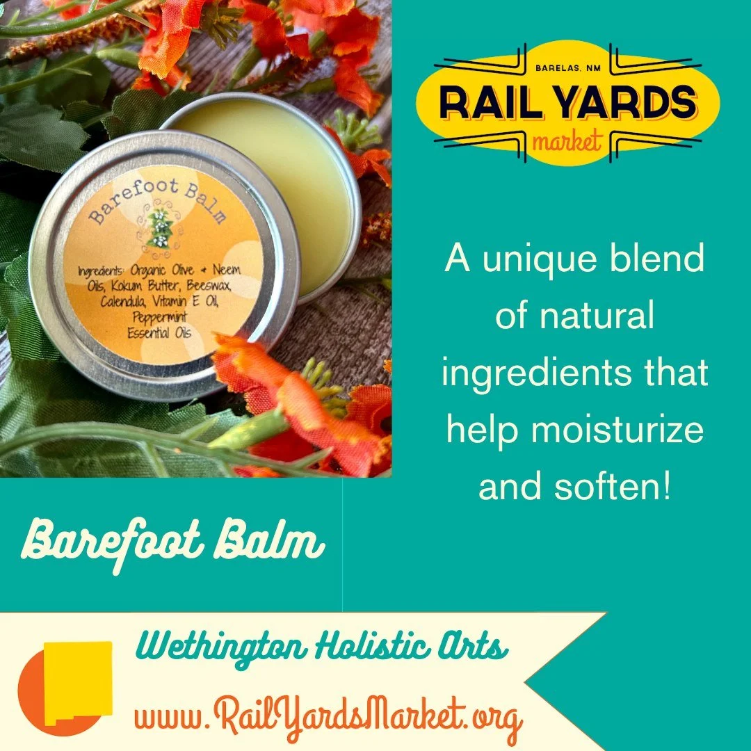 🌿✨ Come out and support local growers &amp; artisans at the @railyardsmarket.abq ! 

This weekend, we&rsquo;re bringing our Barefoot Balm&mdash;a natural blend of nourishing ingredients that help moisturize, soften, and care for your feet. Perfect f