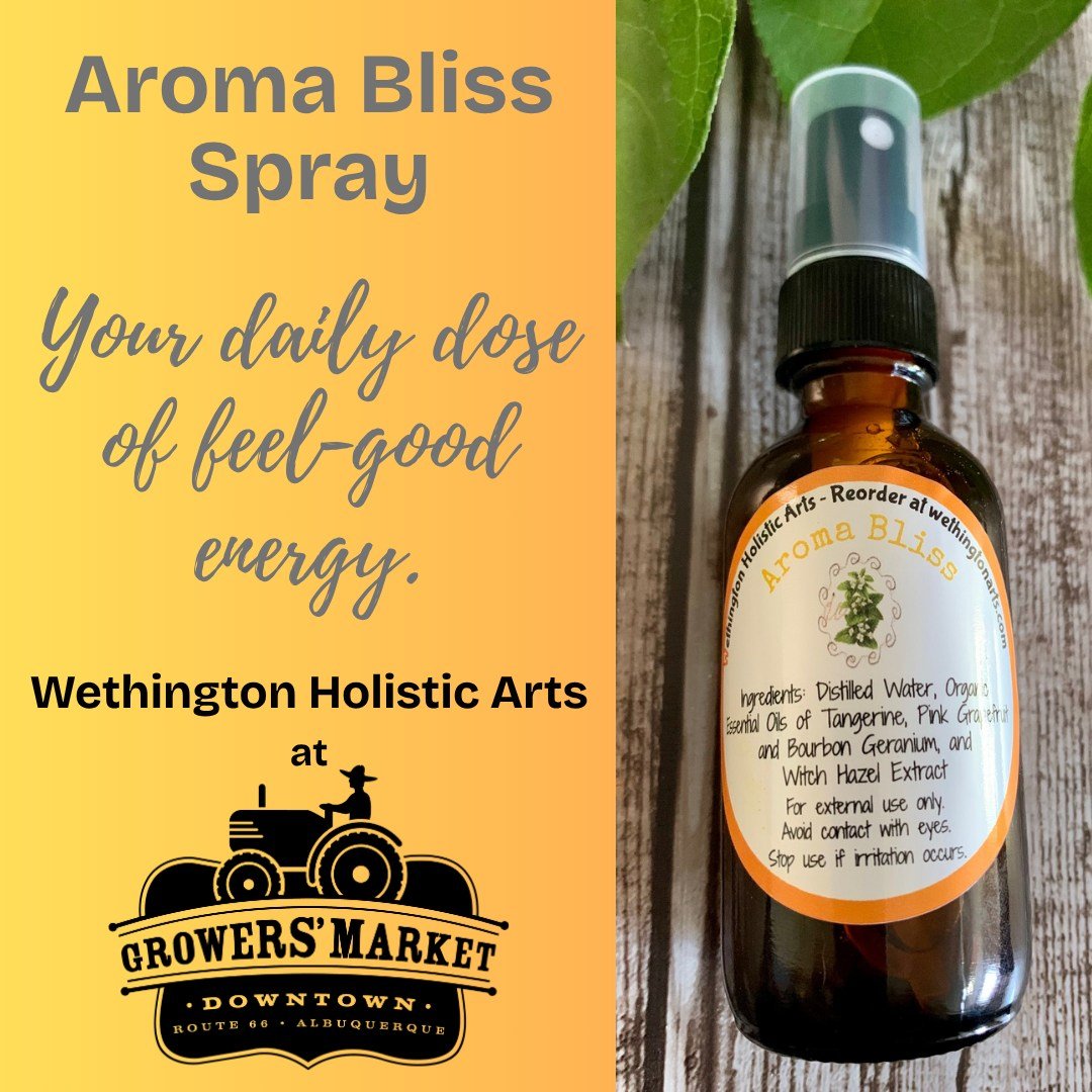 ✨ Your daily dose of feel-good energy ✨
Meet our Aroma Bliss Spray &mdash; your go-to for a quick mood boost 🌿☀️
✨ Find it this Saturday at the @downtowngrowers  8 am &ndash; 12 pm 💛

#FeelGoodEnergy #AromaBliss #Aromatherapy #ABQMarkets #ShopLocal