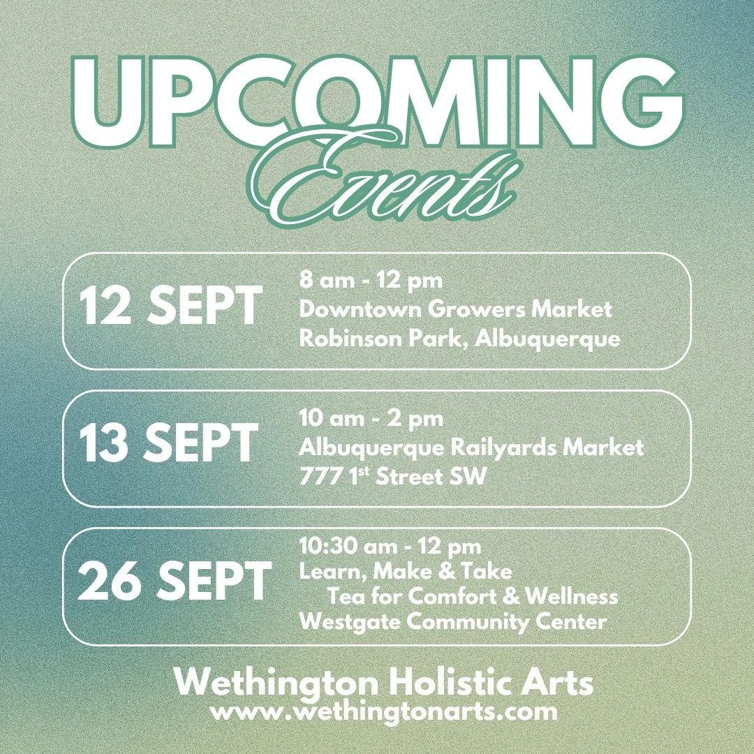 September is bringing lots of ways to connect with Wethington Holistic Arts! 

Come out and see us at the markets, stock up on your favorite handcrafted herbal and aromatherapy products, or join us for our next Learn, Make &amp; Take workshop!

Wheth