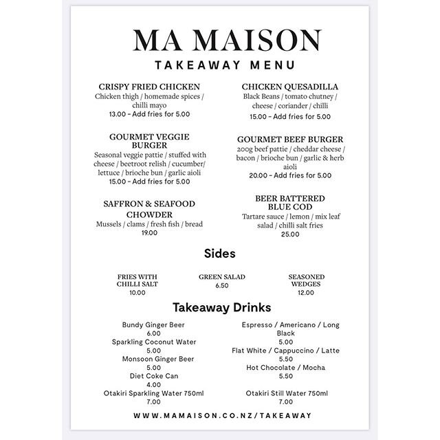 We know you have probably all tried to make Butter Chicken whilst in isolation... fear not we are back! We have missed your faces and cant wait to see them, 5pm Wednesday, with delivery to your door or collection from the Ma Maison terrace.

To order