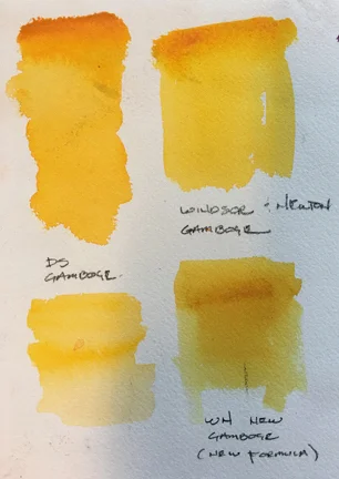 It may be hard to tell the color differences from this photo, these are the different New Gamboge samples.