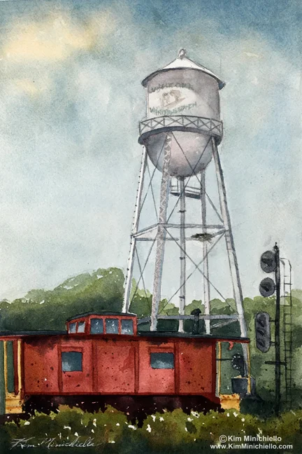 "End of The Line," watercolor done plein air, 8" x 12"