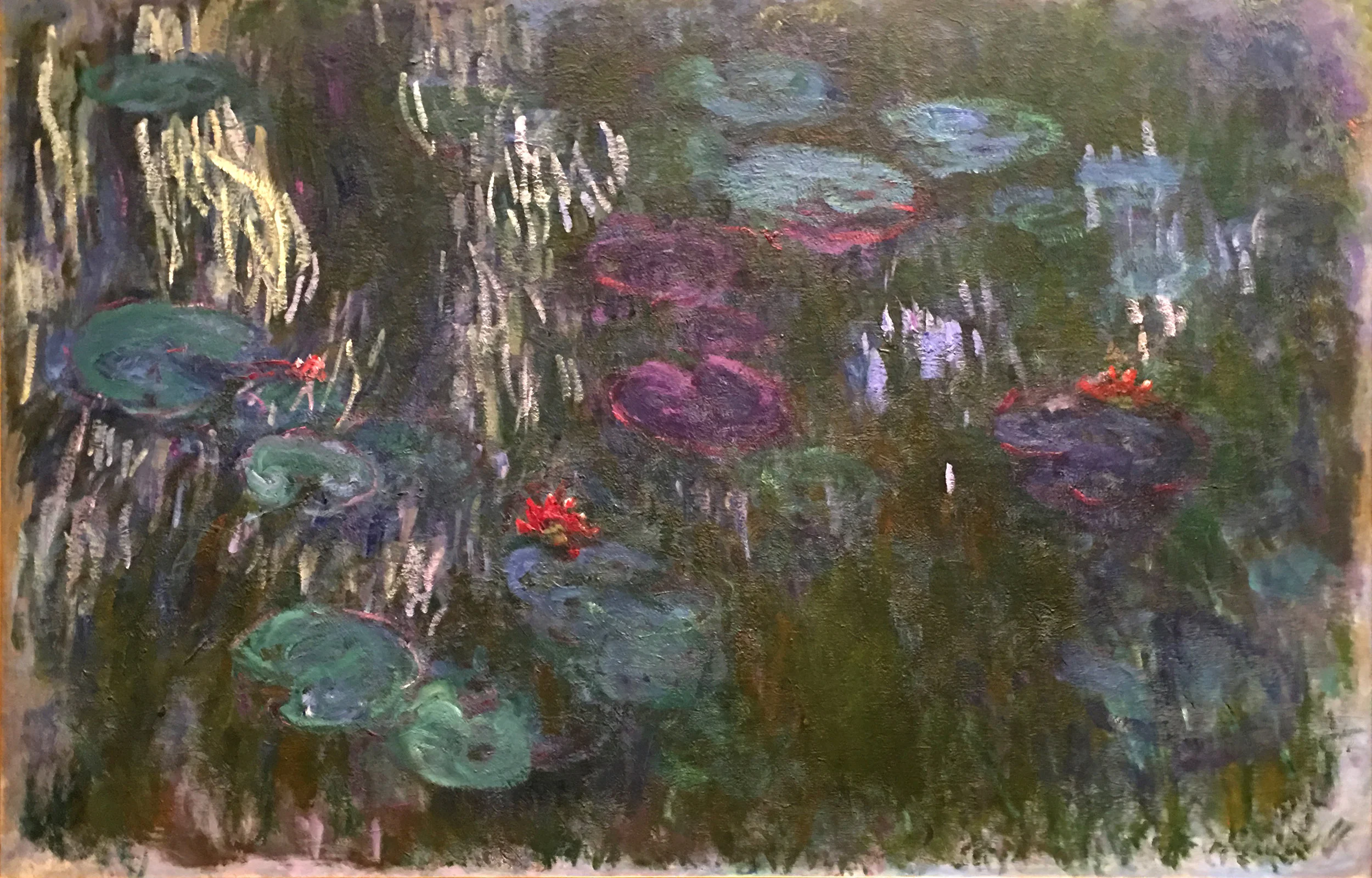 Claude Monet's "Water Lilies, Reflecions of Weeping Willows," ca. 1918, at the Metropolitan Museum of Art, New York. A study for the the grand paintings in the L'Orangerie in Paris
