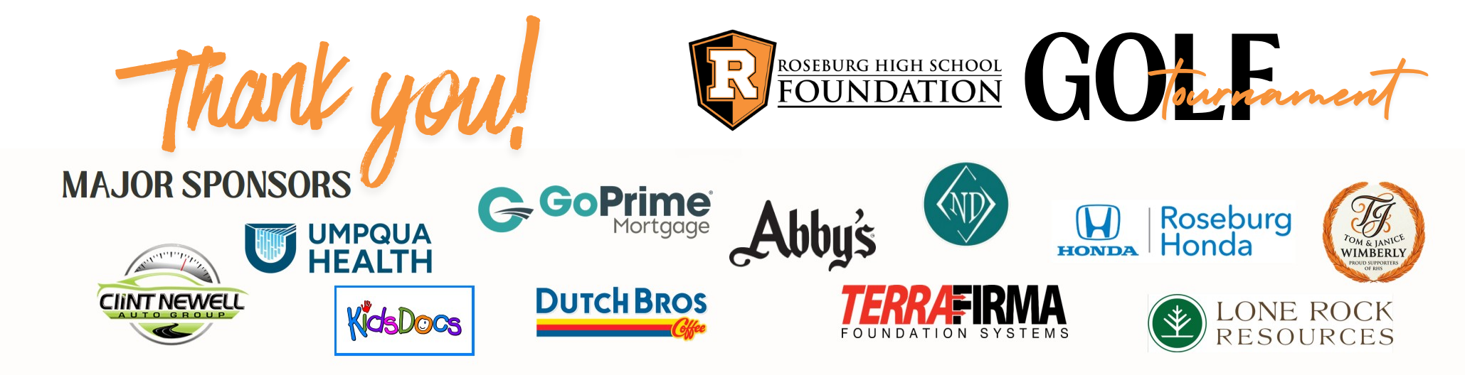 Roseburg High School Foundation Sixth Annual Golf Tournament Sponsor Logos, Thank You Sponsors.
