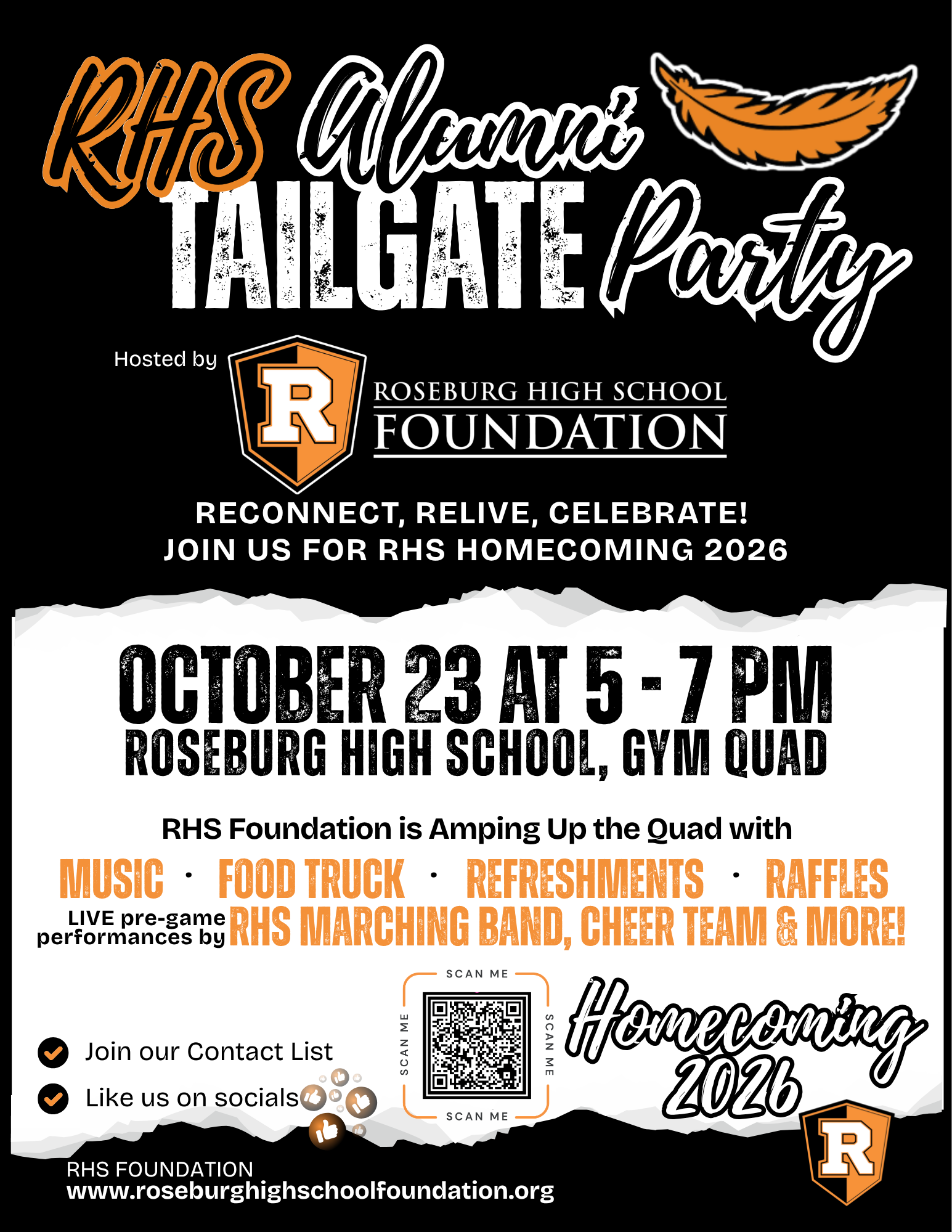 RHS Foundation Tailgate Party Homecoming Football Game Roseburg High School Alumni Food Truck Music Raffle 2026