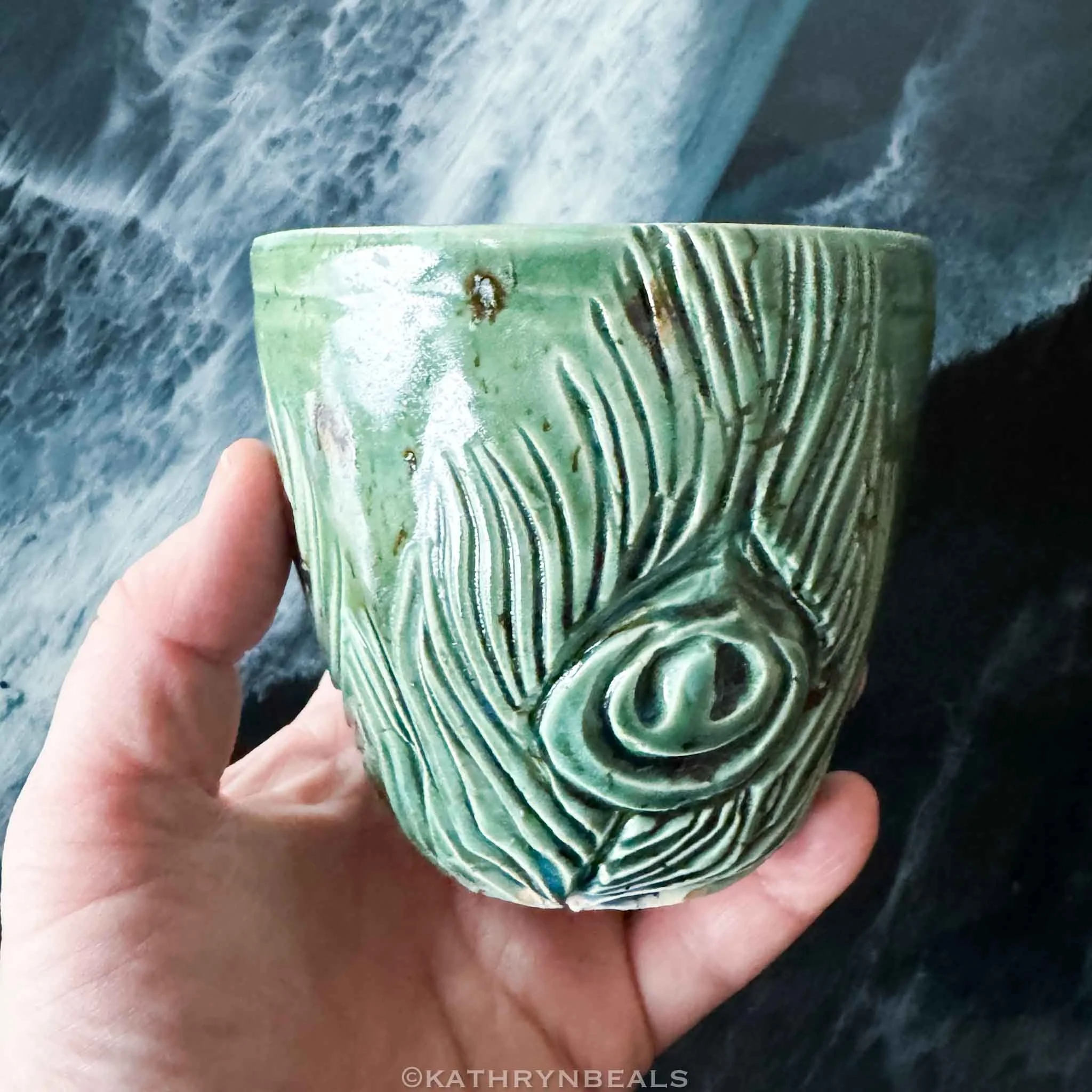 Green Peacock Feather Vessel