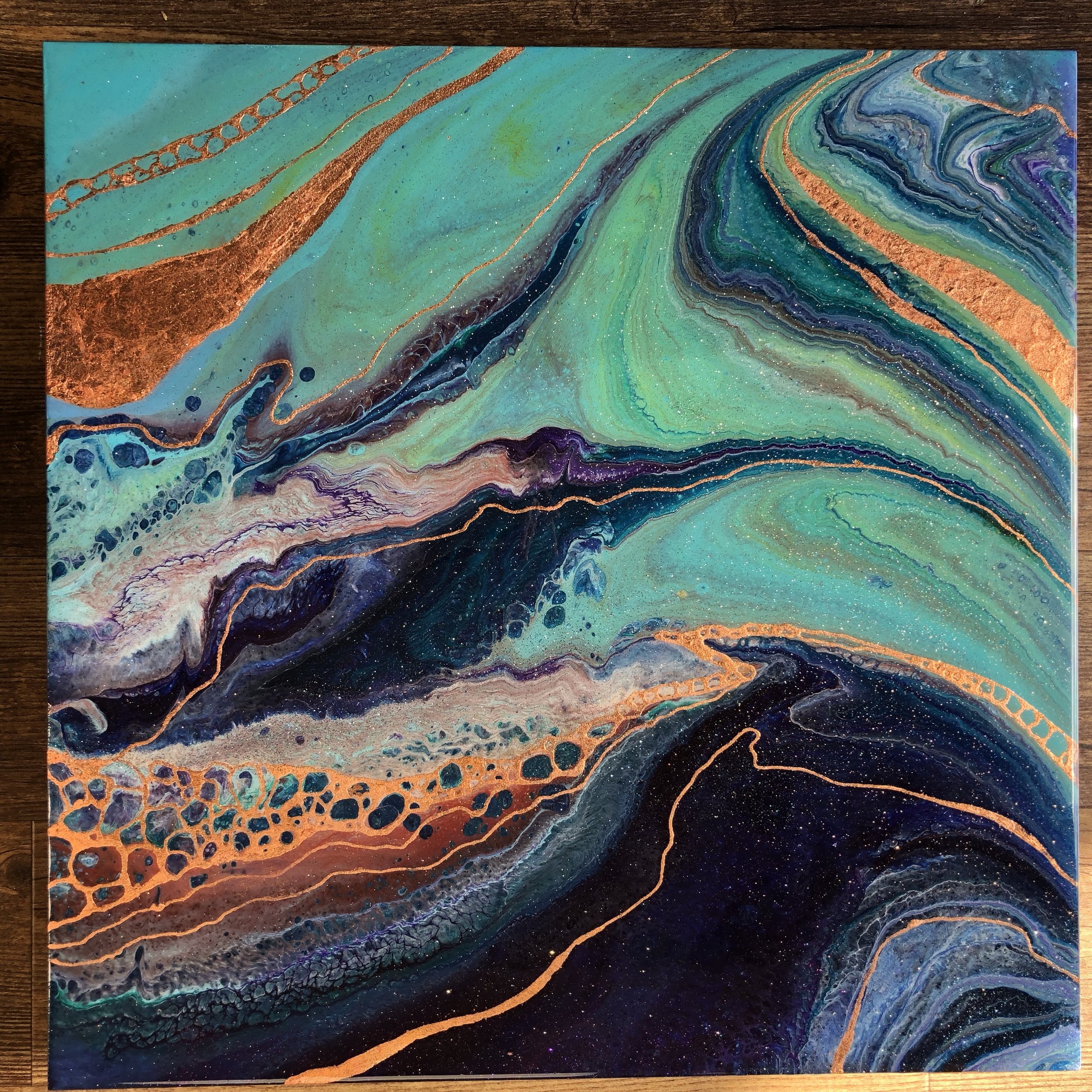 Riverbed Series 5 - Teal, Purples and Copper 22x22 — Kathryn Beals