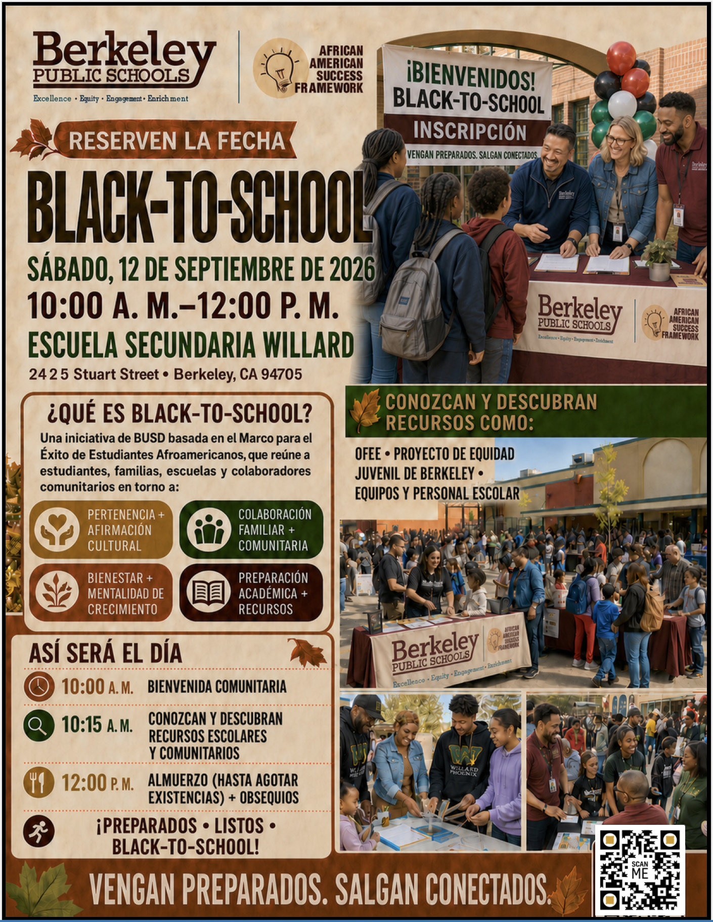 poster of back-to-school night for Willard in spanish
