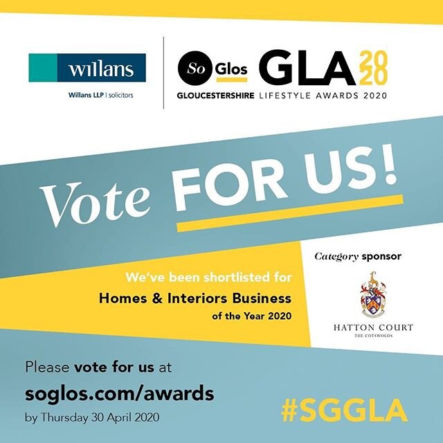 We&rsquo;re honoured and absolutely chuffed to be nominated for the 3rd year in a row in the 'Homes &amp; interiors business of the year&rsquo; category in the brilliant @soglos Gloucestershire lifestyle awards 2020. We&rsquo;re looking forward to an